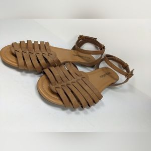 CityClassified tan wrap ankle open toe sandal